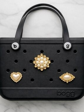 Handmade Pearl & Rhinestone Gold Charms • Elegant  Bag Accessories Set Of 8